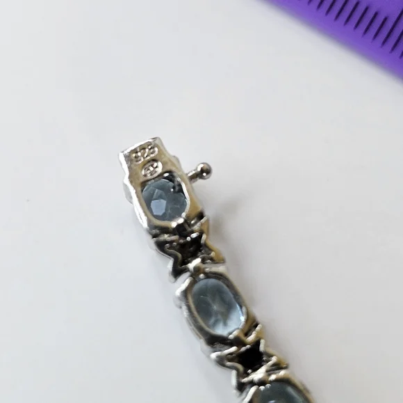Natural Sky Blue Topaz & Diamond Accent Tennis Bracelet in Sterling Silver! - Picture 5 of 6